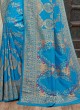 Zari Work Art Silk Saree In Firozi Color